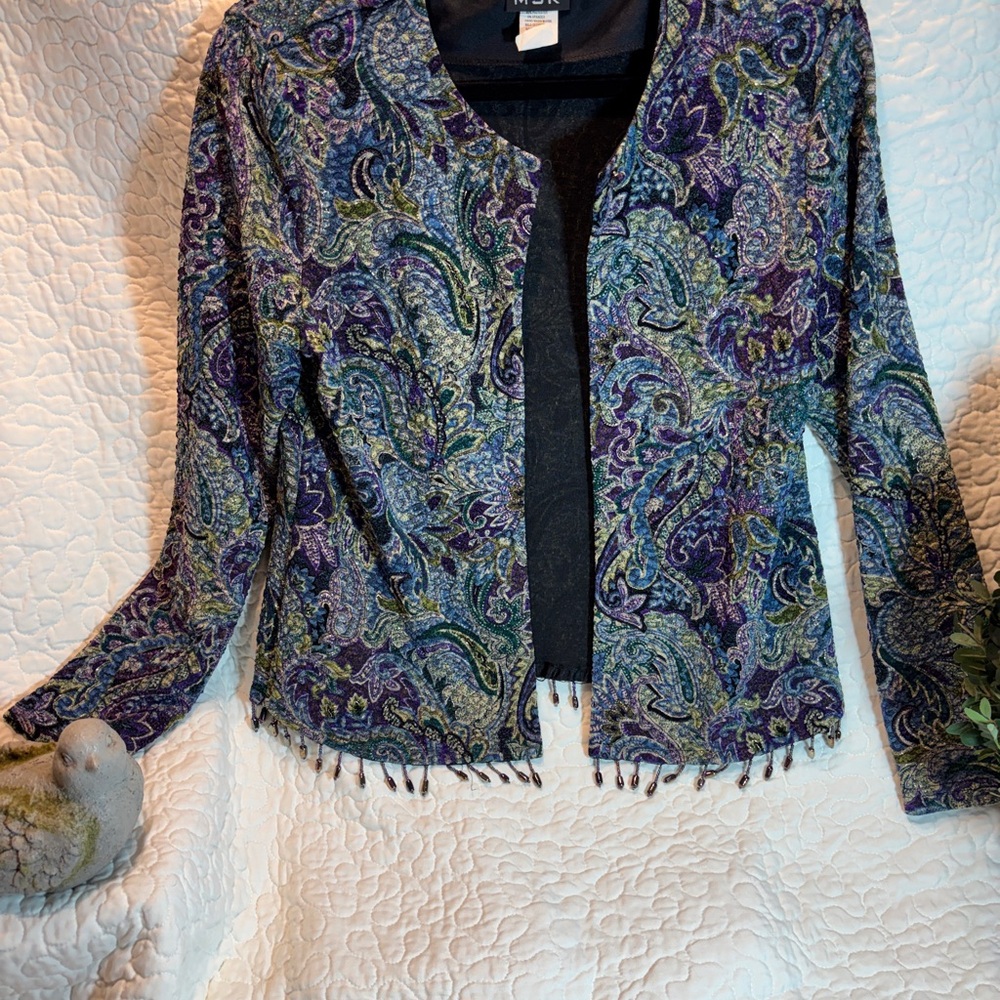 MSK Multicolor Beaded Paisley Evening Jacket